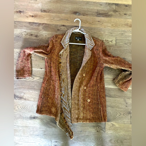 Arlene Wohl Jackets & Blazers - Arlene Wohl Vintage Handmade Woven Buttonfront Jacket sz Large Lagenlook Artsy